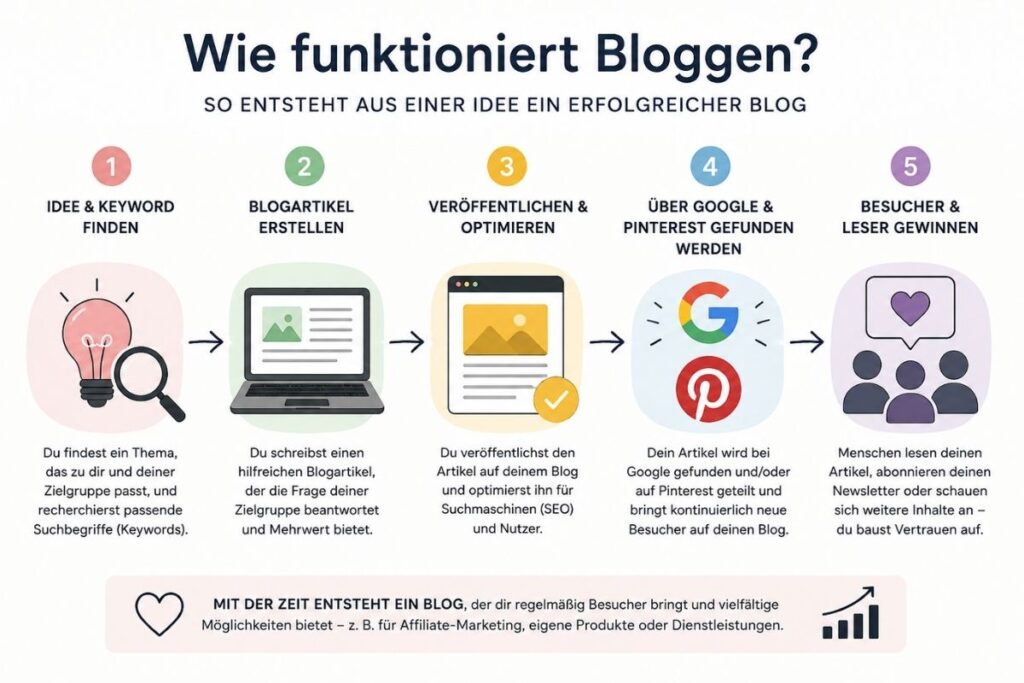 Wie funktioniert Bloggen – von der Keyword-Idee über den Blogartikel bis zu Besuchern über Google und Pinterest